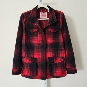 LEVI'S Women's Red & Black Plaid Wool Blend Zipper and Snap Button Jacket Sz S